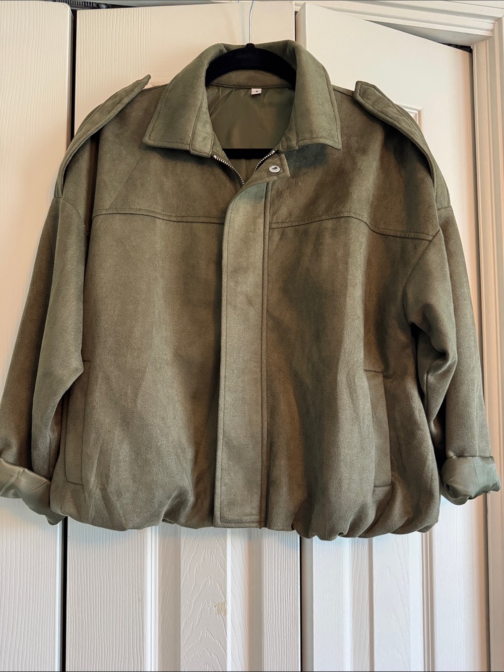 Women’s Olive Green Faux Suede Bomber Jacket